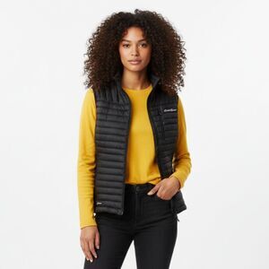 Eddie Bauer Black Sleeveless Zip Front Quilted Down Filled Puffer Vest S